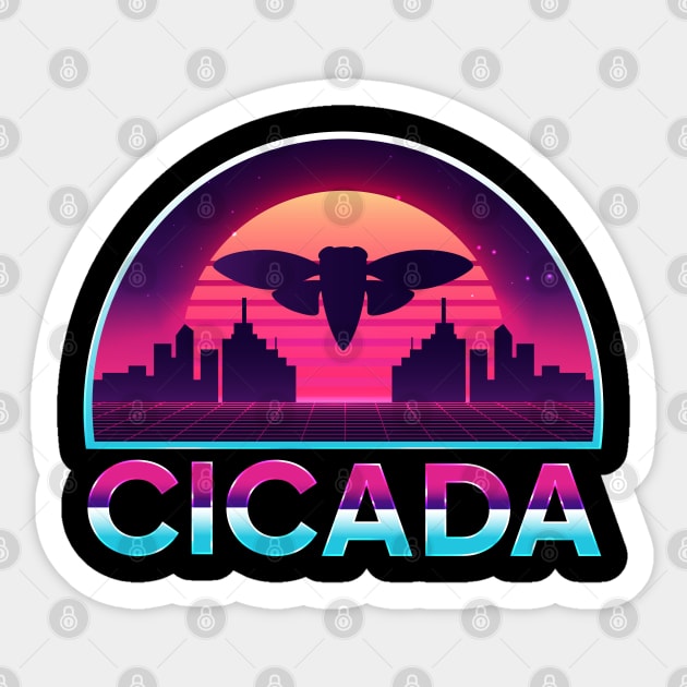 Retro Vintage Vaporwave Cityscape Cicada Sticker by creative